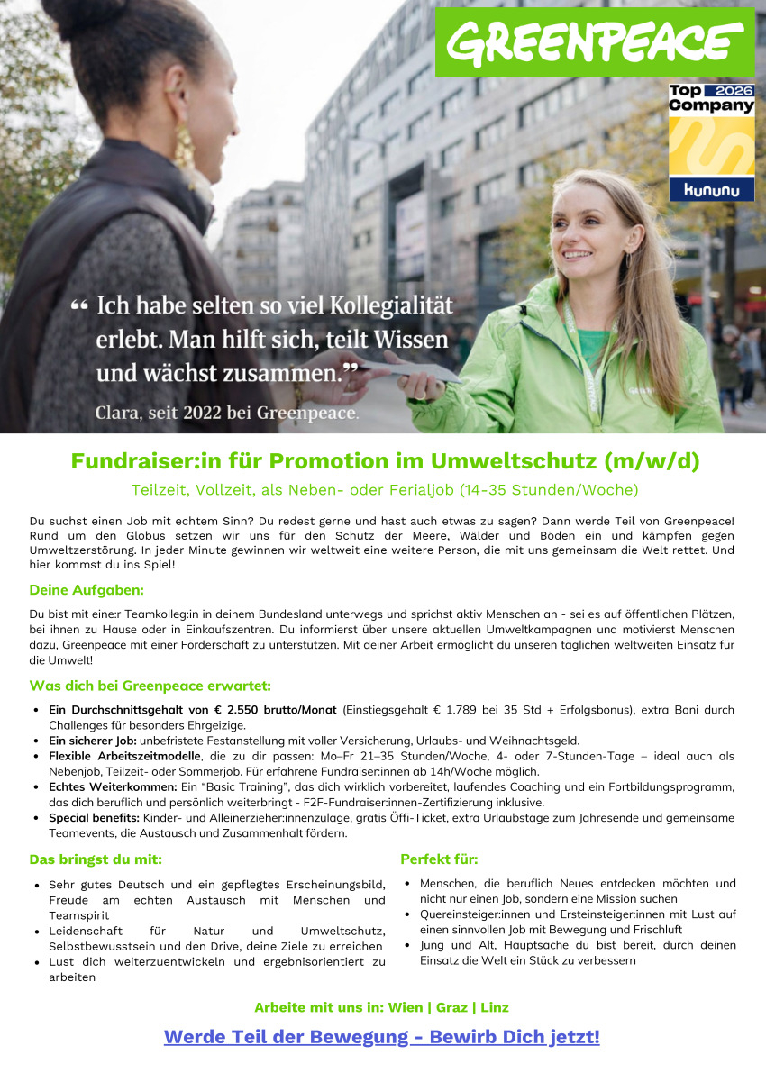 Fundraiser:in für Promotion im Umweltschutz (m/w/d)